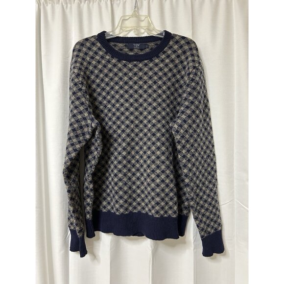 J. Crew Other - J.Crew Crewneck Sweater Men’s Blue Tan 100% Lambs Wool Check Preppy Large